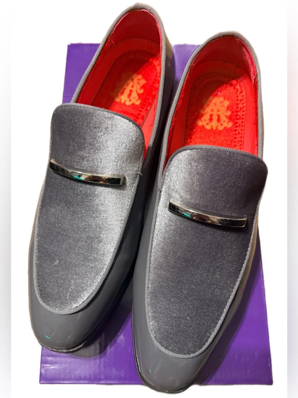 Mens Smoke Gray Velvet Patent Leather Formal Dress Shoes After Midnight 7041